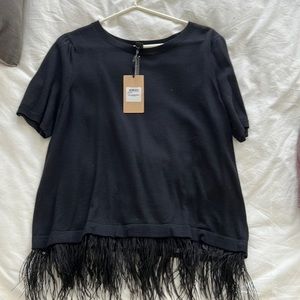 Halogen black feather top